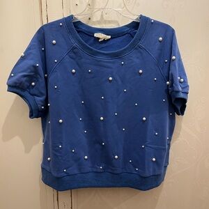 Blue Pearl-Embellished crop sweatshirt NWT Large